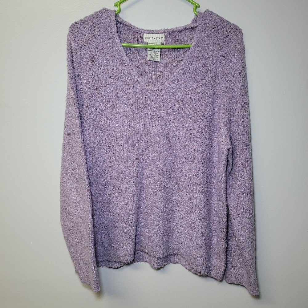White Stag Grape Haze Purple V-Neck Boucle Knit Sweater Womens XL WS515660